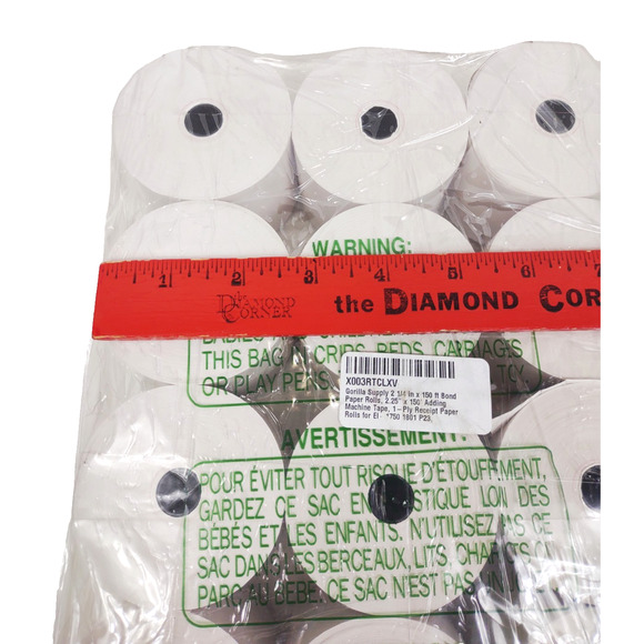 GORILLA Supply Bond Paper 2-1/4" x 150' CALCULATOR PAPER 12 Pack 1-Ply White - Picture 6 of 10